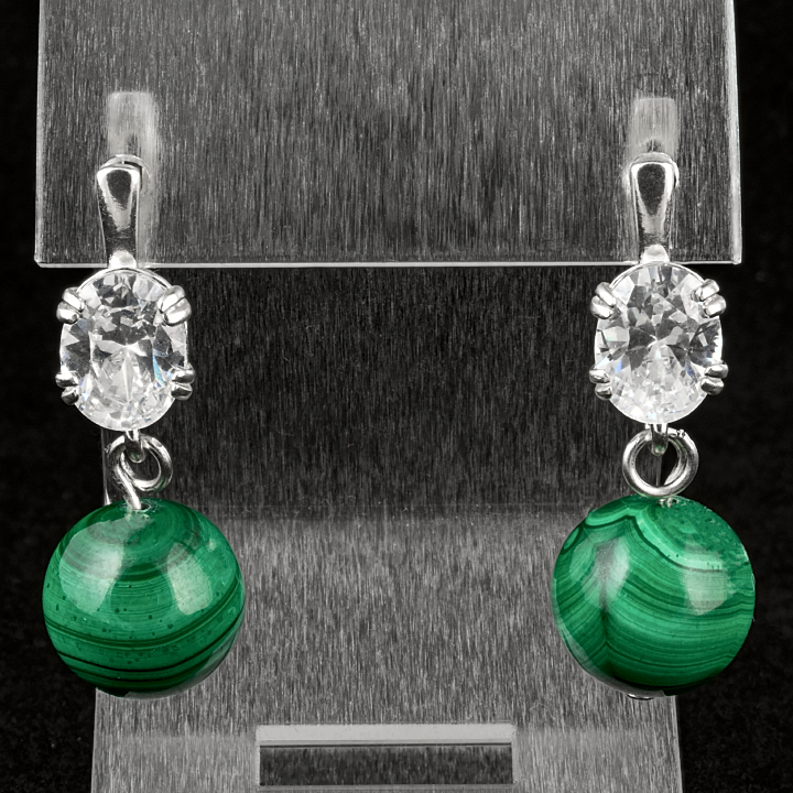 Малахіт, срібло, сережки, 122СРМ