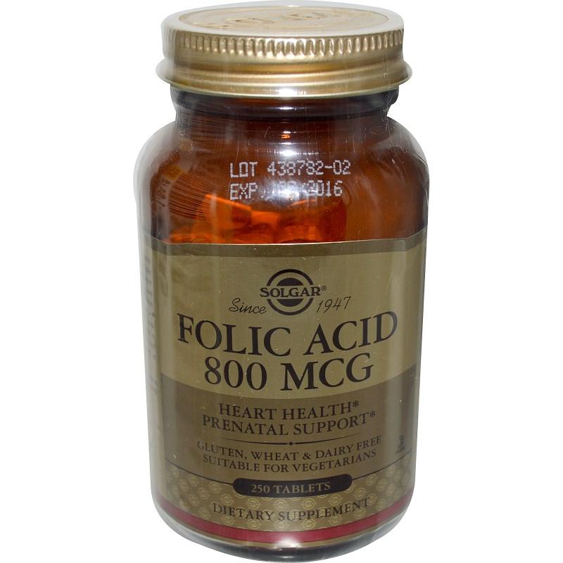 Фолиевая кислота, 800 мкг, 250 таблеток, Folic Acid, Solgar (ID ...
