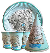 Набір для 1 дня народження "Ведмедик Тедді" Тарілки — 10 шт. Стаканчики — 10 шт. Ковпачки — 10 шт. 