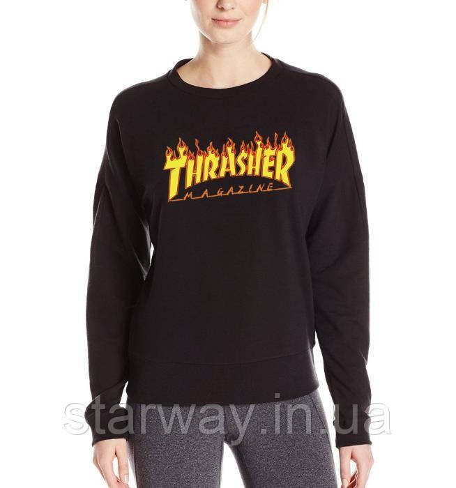 Чорний світшот принт thrasher | жіноча кофта