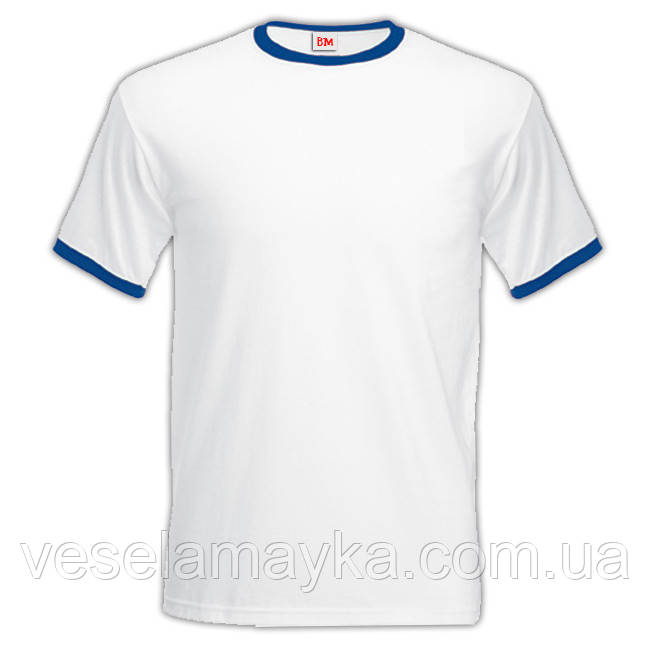 Біла чоловіча футболка з темно-синьою окантовкою., фото 1