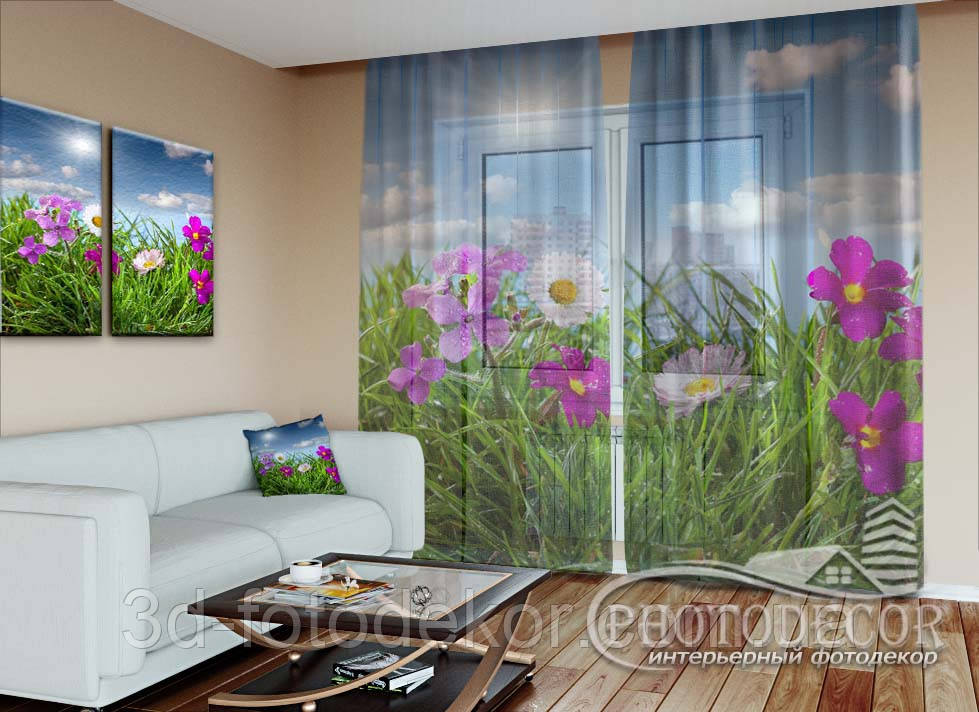 ФотоТюль "Польові квіти" (2,5м*4,5м, на довжину карниза 3,0м), фото 1