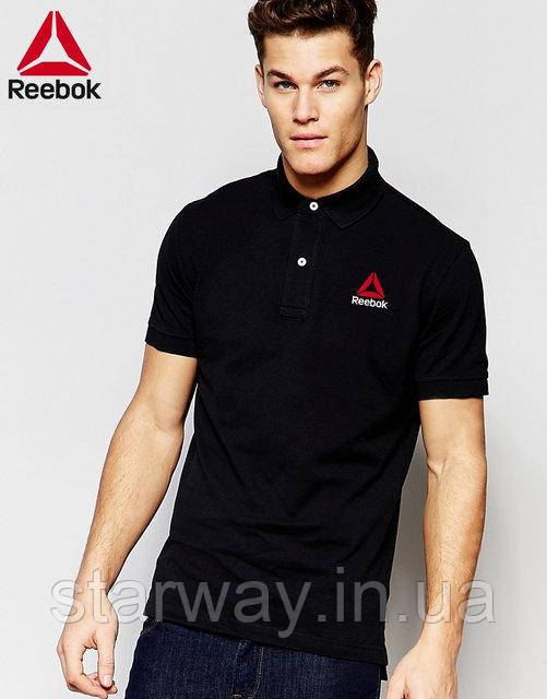 Футболка поло | чорна теніска | reebok logo