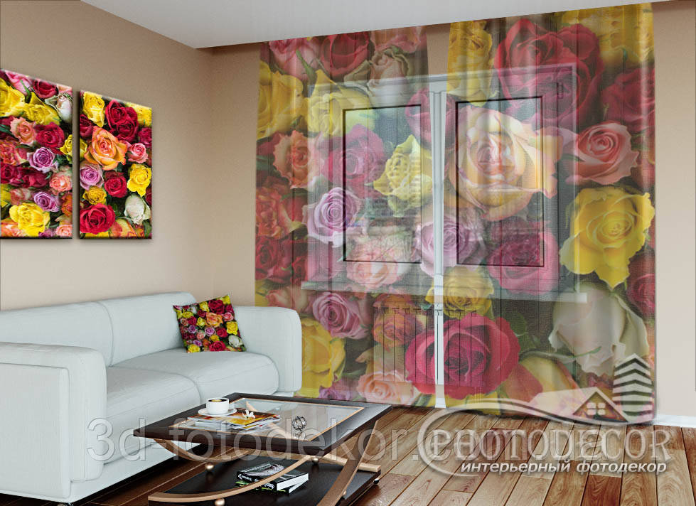 Фото Тюль "Різнокольорові Троянди" - будь-який розмір. Читаємо опис!, фото 1