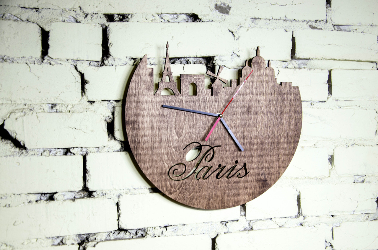 Годинник настінний із фанери "Париж" будь-якого кольору