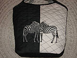 Джинсова сумка, авторська, чорно-біла з вишивкою Зебри. Ексклюзивна робота., фото 3