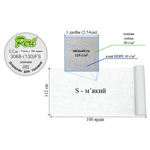 Дублерин клеевой S 155 г (125+30) 112 см х 100 ярдов, S-мягкий, хлопок, белый - фото 1 - id-p533826781