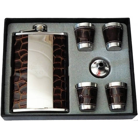 Подарунковий набір TIGER 3 в 1 Фляга, 4 чарки,лейка, фото 1