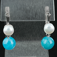 Аквамарин і перли, срібло, сережки, 130СРА