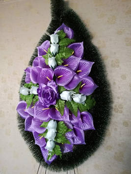 Вінок похоронний з штучних квітів (Класичний середній, пишний №2), розміри 145*55см, доставка по Україні.