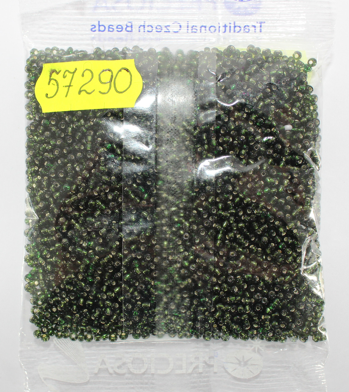 Бісер 10/0 №57290 , колір глибокий темно-зелений, срібна серединка (уп ...