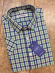 Чоловіча сорочка в синю і зелену клітинку з коротким рукавом