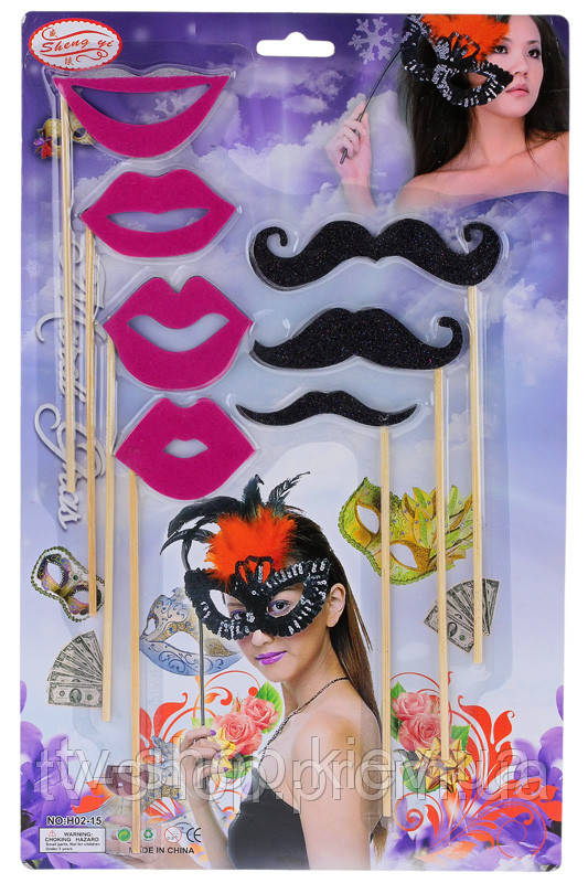 Губи/вуса— набори для party фотобутафорія, фото 1