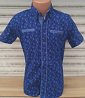 Стильная рубашка(шведка) для мальчика 6-14 лет(опт) (ярко синяя16цв2) (пр. Турция)