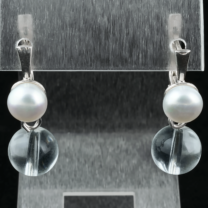 Гірський кришталь і перли, срібло, сережки, 136СРГ