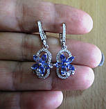 Срібні сережки з натуральними танзанітами "Астра осінь", фото 3
