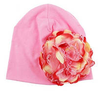 Детская шапка на новорожденных с цветком, розовая