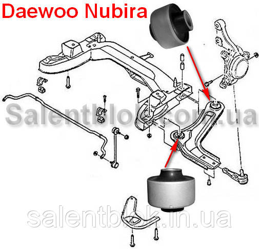 Сайлентблок Daewoo Nubira (Комплект 4 шт.) ПЕРЕДНІХ РИЧАГІВ — ЦІЛЬНОЛИТІ
