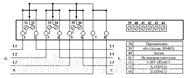 Схема подключения счетчика Torgrids 10XX.120A/4T+