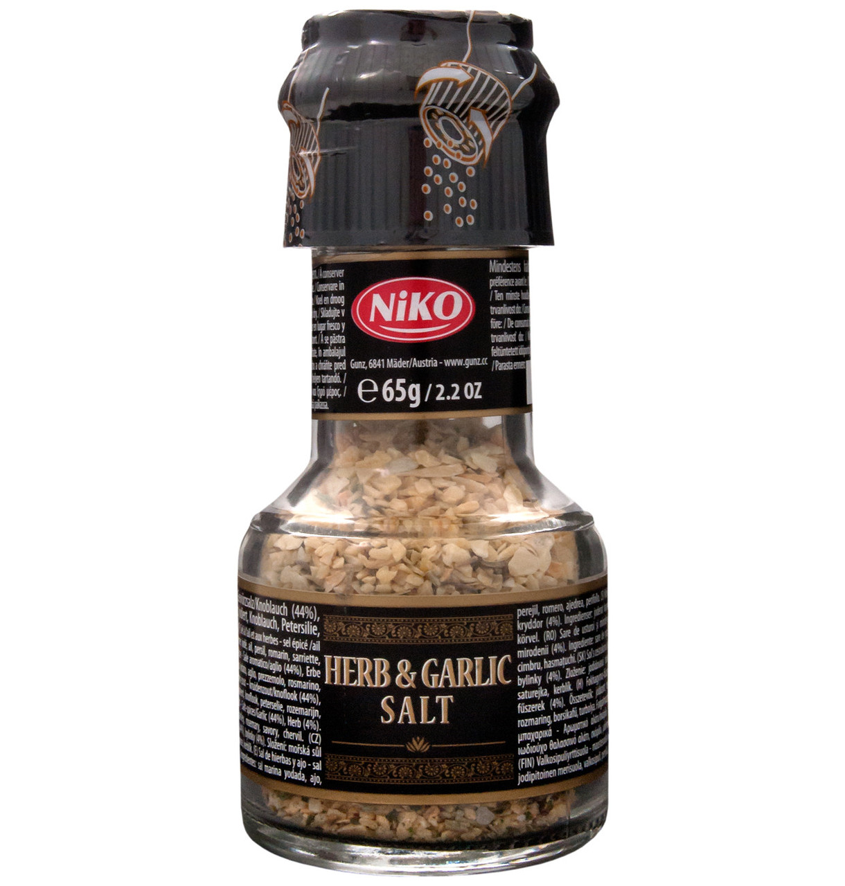 Спеції Herb & Garlic Salt Niko трави, часник і сіль із млином, 65 г