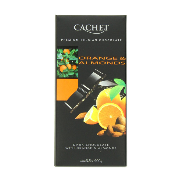 Чорний шоколад Cachet «Orange & Almonds» 100г