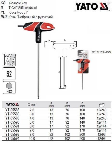 Ключ 6 гранний куля YATO HEX М3 l=100 мм YT-05586