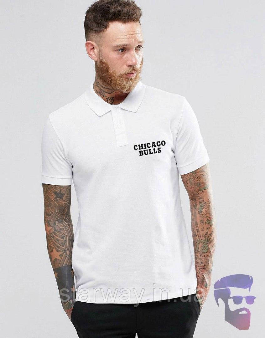 Футболка поло | біла теніска | chicago bulls logo