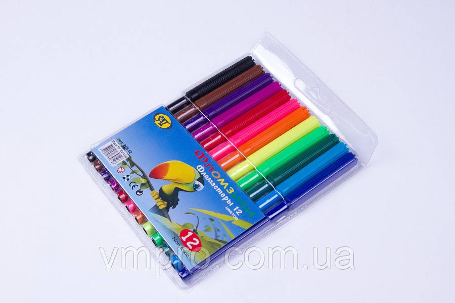 Фломастери для малювання "Фломзики", 12 кольорів у пластиковому пеналі, No858-12