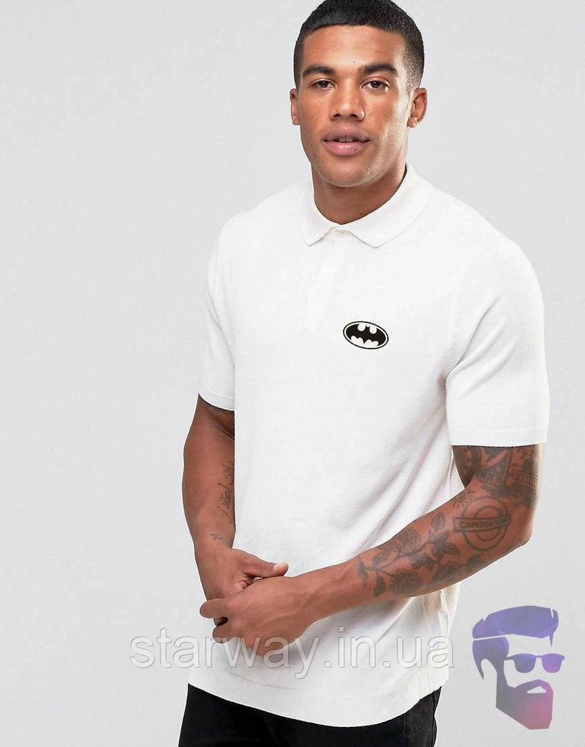 Футболка поло | біла теніска бетмен | batman logo