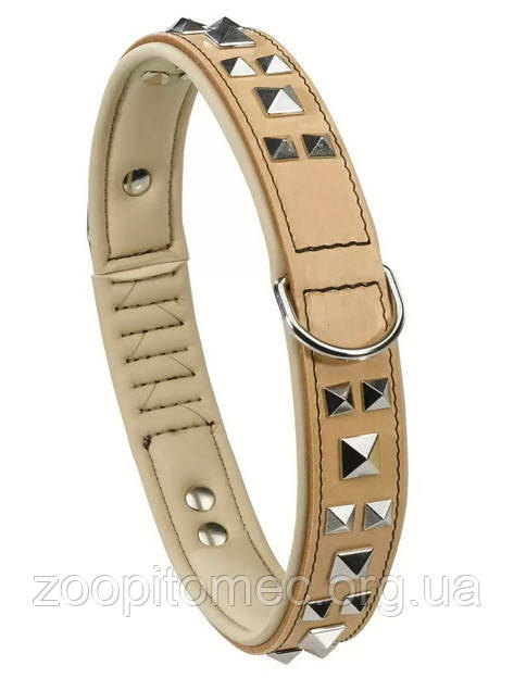 Шкіряний нашийник для собак з металевими аплікаціями GIOTTO LUXOR BEIGE C 20/39, фото 1