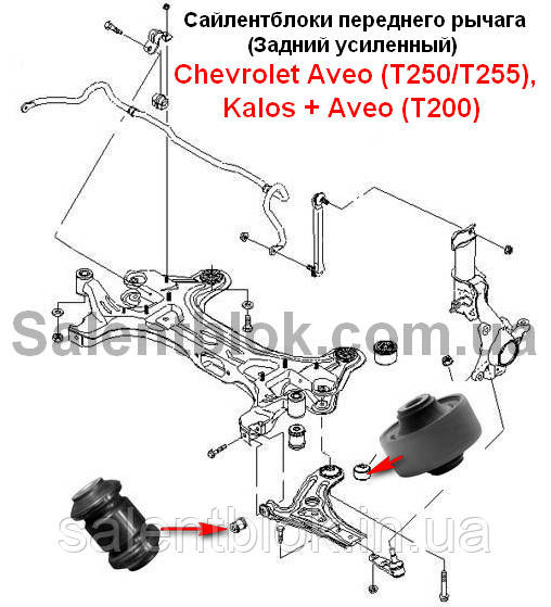 Сайлентблок Chevrolet Aveo (T250/T255), Kalos + Aveo (T200); До-кт 4шт переднього важеля