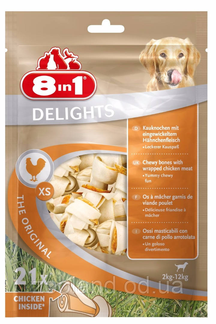 102533 8in1 Delights Chicken XS Жувальні кісточки для собак, 7,5 см/21шт