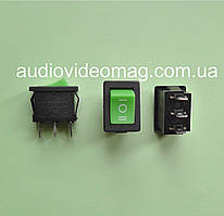 Міні перемикач клавішний, 250V 6A, 18.8 х 12.9 мм, On-Off-On, колір зелений