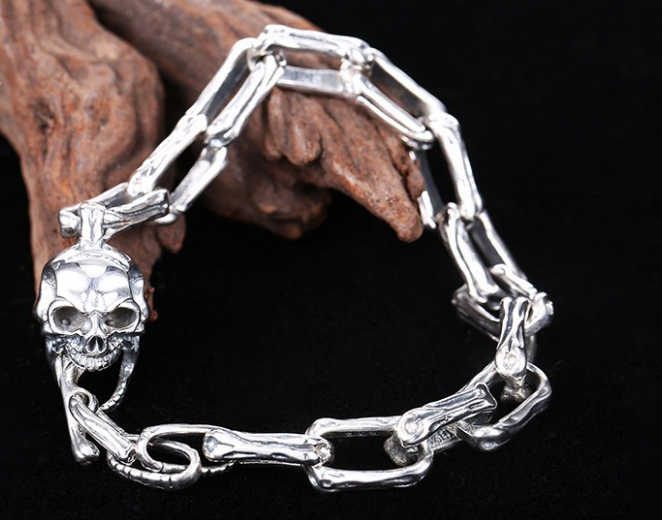 Мужской серебряный браслет байкерский Череп с костями 22,5 см 32 грамма - фото 1 - id-p535409899