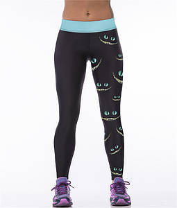 Яскраві жіночі для фітнесу з малюнком 3D Оскал Чеширського кота чорні