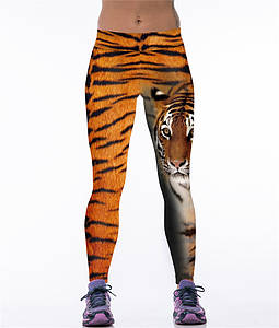 Яскраві жіночі легінси для спорту з малюнком 3Д Тигр рудий
