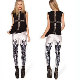 Стильні жіночі легінси для спорту з малюнком 3Д Чорні скелети білі
