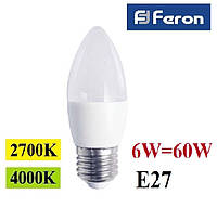 Светодиодная лампа 6W Е27 LED Feron LB-737 C37 свеча