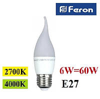 Світлодіодна лампа Feron LB-737 6W E27 свічка на вітрі 2700К/4000К