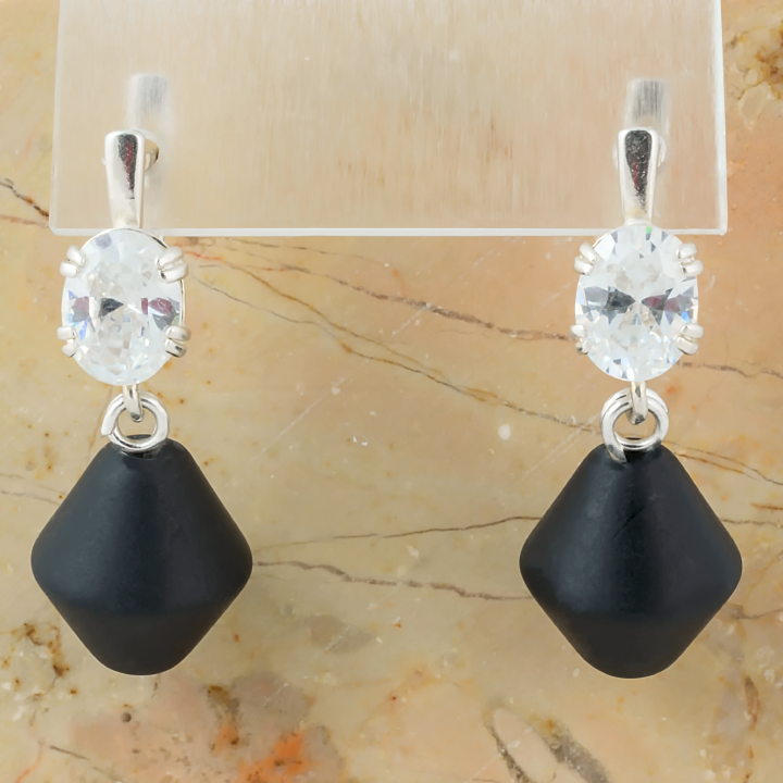 Б'яшні чорний нефрит, срібло, сережки, 143СРБ