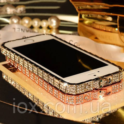 Золотистий металевий бампер з камінчиками Swarovski для iPhone 5/5S