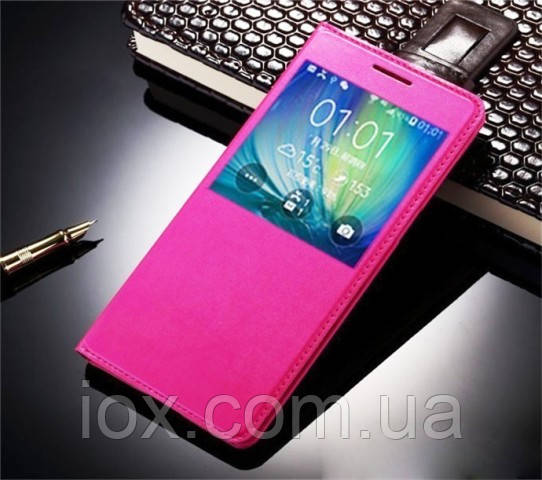 Рожевий шкіряний чохол-книжка з віконцем для Samsung Galaxy A5 (2017) / A520