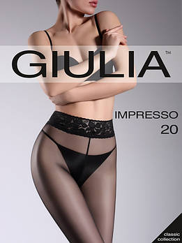 Класичні матові колготки з мереживним поясом Giulia 20 ден Колготи жіночі ажурні чорного кольору