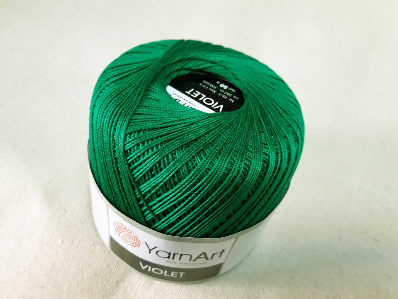 Пряжа нитка для в'язання Violet YarnArt 100% бавовна зелений смарагдовий № 6334