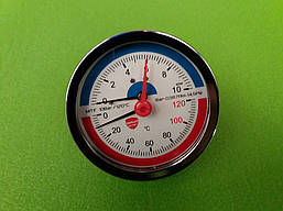 Термоманометр осьової на різьбі 1/2 дюйма Ø80мм / 0-10 бар / Tmax=120°С Китай