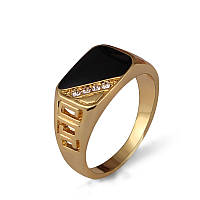 Перстень печатка узкая диагональ фианиты покрытие золотом 18К