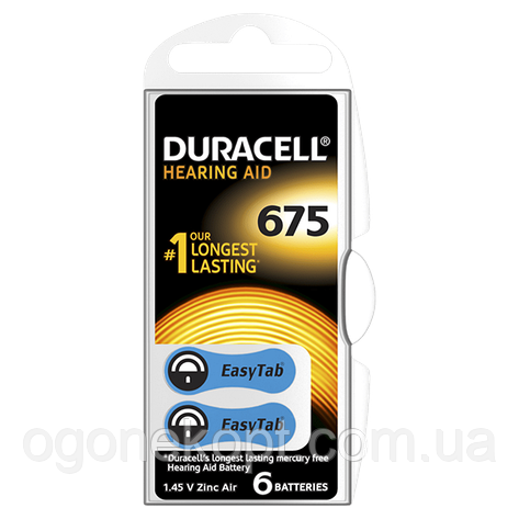 Повітряно-цинкові батарейки 675 — duracell hearing aid 6/60/600 шт., фото 2