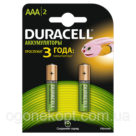 Акумулятори Duracell — Basic Recharge AAA HR03 Ni-MH 750 mAh 1.2V 2/20/200шт, фото 2