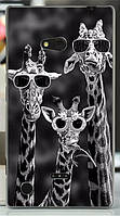 Силиконовый бампер для Nokia Lumia 720 с рисунком три жирафа в очках