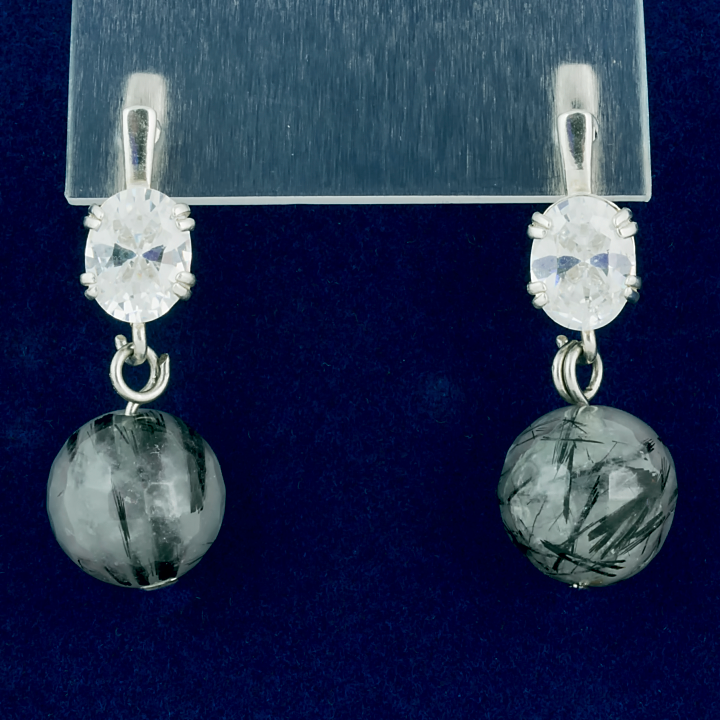 Волосся рутиловий кварц, срібло, сережки, 153СРВ